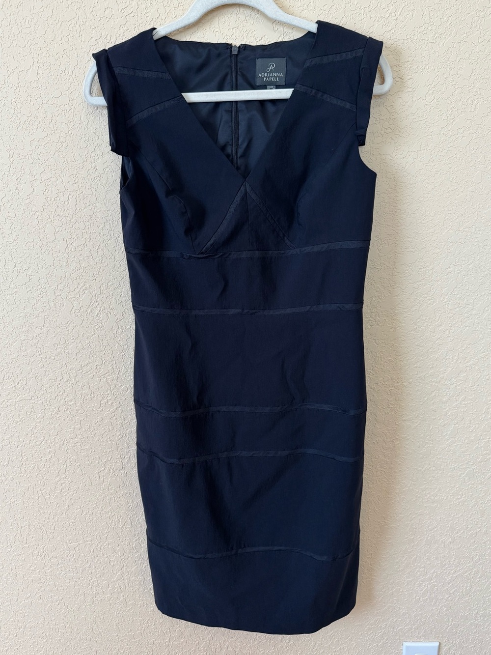 Adrianna Papell Navy Blue Sheath Cap Sleeve Dress, Size 8